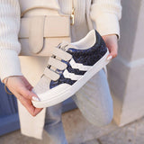 Basket femme bleue à paillettes scratch - CL57 BLUE - Casualmode.fr