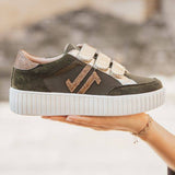 Basket femme kaki à scratch - CLE01 GREEN - Casualmode.fr