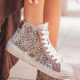Basket femme montante léopard - CL61 TAUPE - Casualmode.fr