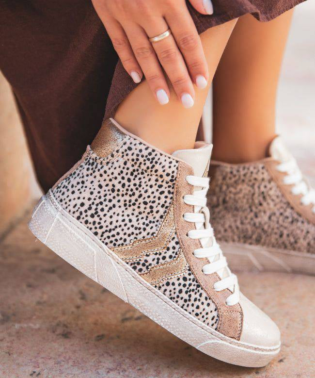 Basket femme montante léopard - CL61 TAUPE - Casualmode.fr