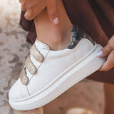 Basket sneakers femme blanche à scratch - CL24 GOLD - Casualmode.fr