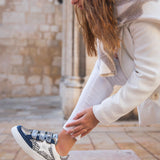 Basket femme étoile bleue à scratch léopard - Julie - Casualmode.fr