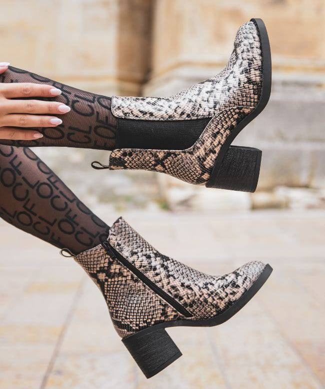 Bottines femme motif taupe à talon - Carla - Casualmode.fr