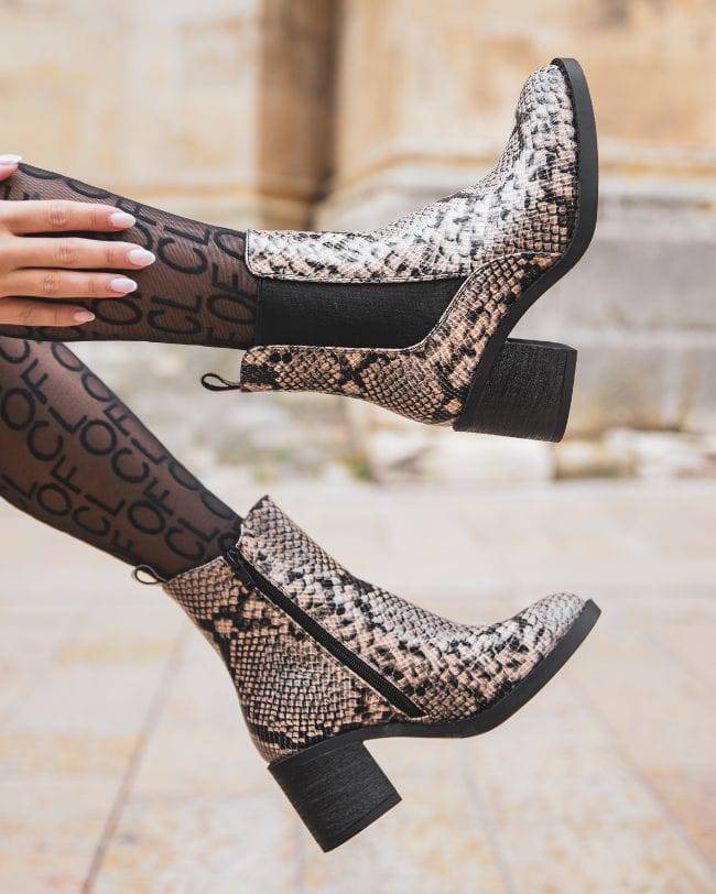 Bottines femme motif taupe à talon - Carla - Casualmode.fr