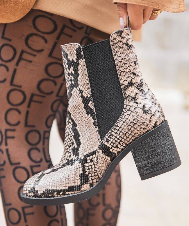 Bottines femme motif taupe à talon - Carla - Casualmode.fr