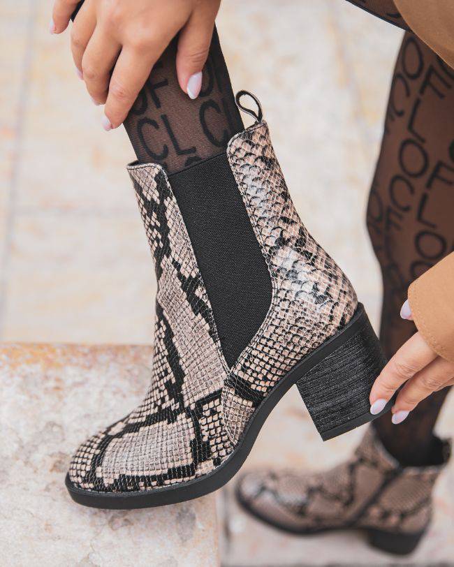 Bottines femme motif taupe à talon - Carla - Casualmode.fr