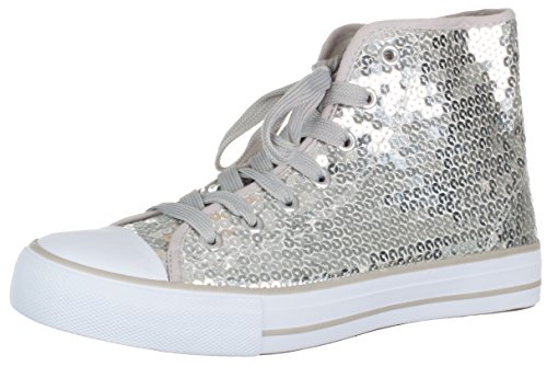 Brandsseller Baskets mi-Hautes Paillettes, Argenté, vue de profil