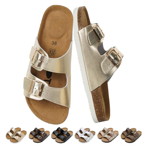 chetoria Mules Boucles Réglable, Doré, vue de profil
