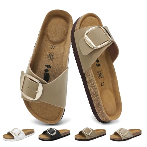 chetoria Nu-pieds Cuir Véritable Semelle, Taupe, vue de profil