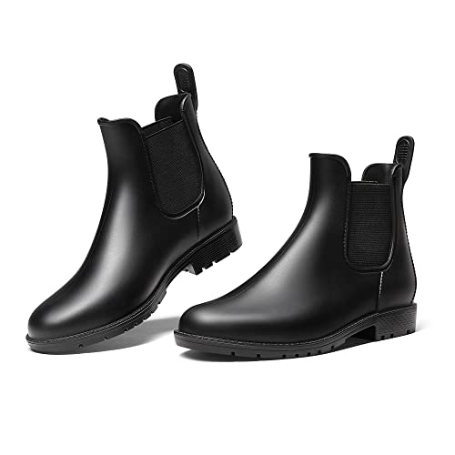 DREAM PAIRS Bottines de Pluie Courtes, Noir, vue de profil