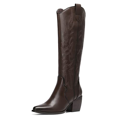 DREAM PAIRS Santiags Elégantes avec Talon, Marron, vue de profil