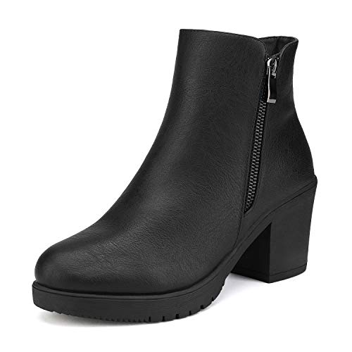 DREAM PAIRS Bottines Cuir Talon, Noir, vue de profil