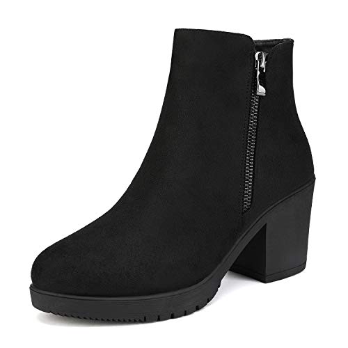 DREAM PAIRS Bottines Cuir Talon, Noir, vue de profil
