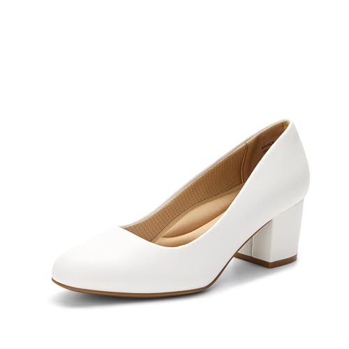 DREAM PAIRS Escarpins Bloc, Blanc, vue de profil