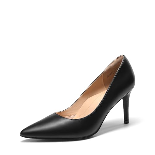 DREAM PAIRS Escarpins Bout Pointu Talon, Noir, vue de profil