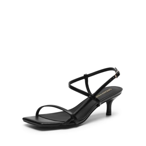 DREAM PAIRS Sandales Talon Kitten Bout, Noir, vue de profil