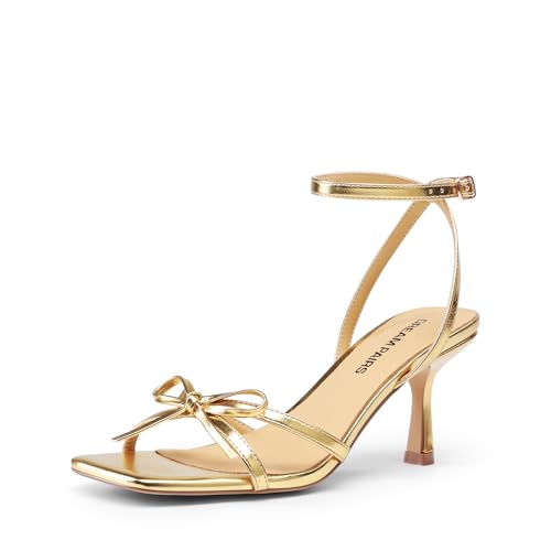 DREAM PAIRS Sandales Talon Kitten Heel, Or, vue de profil
