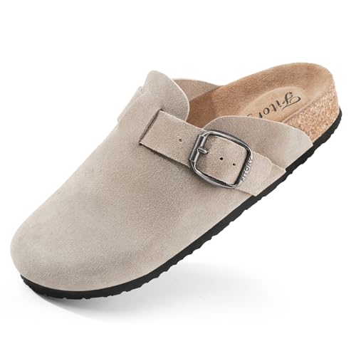 FITORY Mules Confort, Taupe, vue de profil