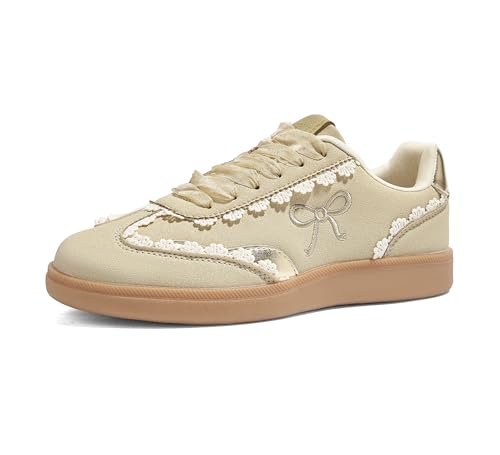 LUCKY STEP Baskets Lacets, Beige, vue de profil