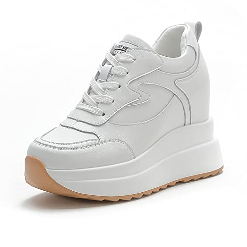 MIEHUIAI Baskets Talon Compensées Plateforme, Blanc, vue de profil