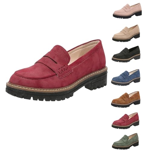 QingxingFa Mocassins Plateforme Et Décontractés, Rouge, vue de profil