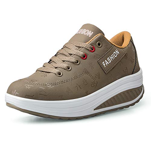 QZBAOSHU Baskets Minceur Marche Aptitude, Kaki, vue de profil