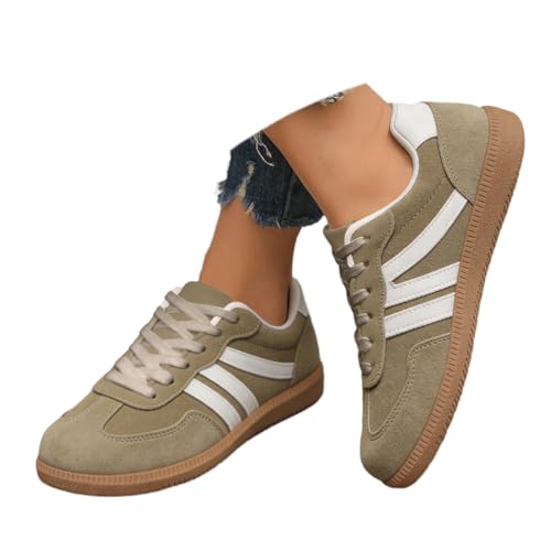 shownicer Baskets Plat Lacets Décontracté, Kaki, vue de profil