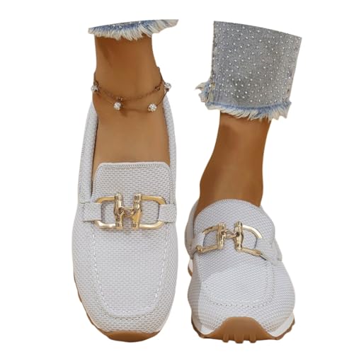 shownicer Mocassins Loafers Plates Enfiler, Blanc, vue de profil