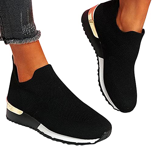 Susenstone Chaussures Femme Ete Confortable Pas Cher Soldes Baskets Basses Plate Running, Or, vue de profil