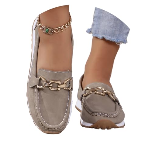 ticticlily Mocassins Plat Loafers Enfiler, Gris, vue de profil