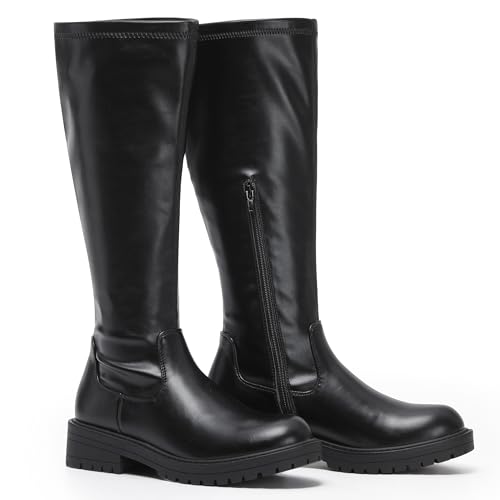 VIVASHOES Bottines Plates Genou, Noir, vue de profil